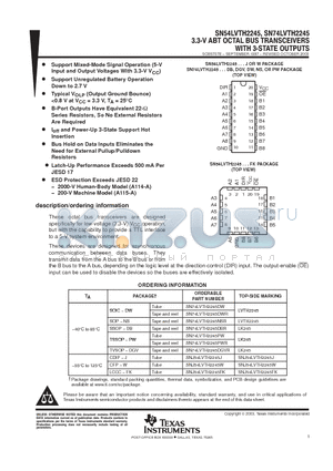 SN74LVTH2245 datasheet - 3.3-V ABT OCTAL BUS TRANSCEIVERS WITH 3-STATE OUTPUTS