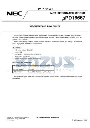UPD16667N datasheet - 160-OUTPUT LCD ROW DRIVER