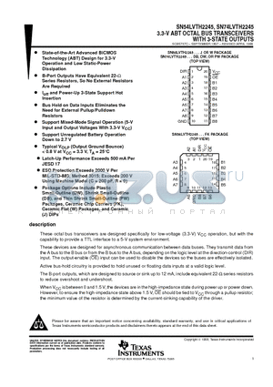 SN74LVTH2245 datasheet - 3.3-V ABT OCTAL BUS TRANSCEIVERS WITH 3-STATE OUTPUTS