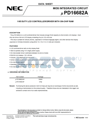 UPD16682A datasheet - 1/65 DUTY LCD CONTROLLER/DRIVER WITH ON-CHIP RAM