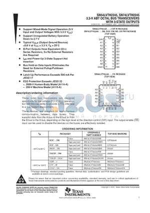 SN74LVTH2245PWLE datasheet - 3.3-V ABT OCTAL BUS TRANSCEIVERS WITH 3-STATE OUTPUTS