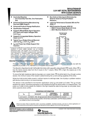 SN74LVTH240-EP datasheet - 3.3-V ABT OCTAL BUFFER/DRIVER WITH 3-STATE OUTPUTS