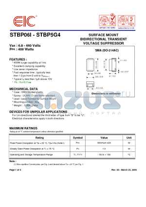 STBP043 datasheet - SURFACE MOUNT BIDIRECTIONAL TRANSIENT VOLTAGE SUPPRESSOR