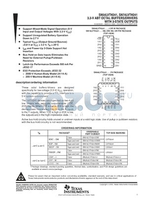 SN74LVTH241 datasheet - 3.3-V ABT OCTAL BUFFERS/DRIVERS WITH 3-STATE OUTPUTS
