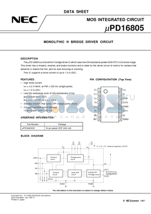 UPD16805 datasheet - MONOLITHIC H BRIDGE DRIVER CIRCUIT