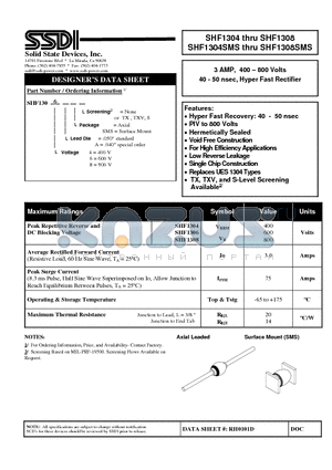 SHF1306 datasheet - Hyper Fast Rectifier