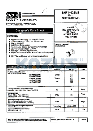 SHF1402SMS datasheet - 40 AMPS 200- 600 VOLTS 30 nsec HYPER FAST RECTIFIER