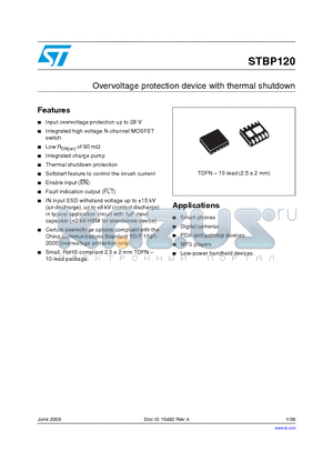 STBP120AVDK6F datasheet - Overvoltage protection device with thermal shutdown