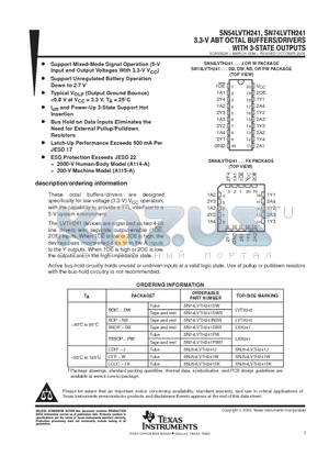 SN74LVTH241PWE4 datasheet - 3.3-V ABT OCTAL BUFFERS/DRIVERS WITH 3-STATE OUTPUTS