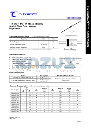 TCBZX85C39 datasheet - 1.3 Watt DO-41 Hermetically Sealed Glass Zener Voltage Regulators