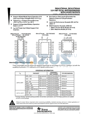 SN74LVTH244ADBG4 datasheet - 3.3-V ABT OCTAL BUFFERS/DRIVERS WITH 3-STATE OUTPUTS