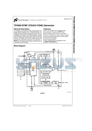 TP5089 datasheet - TP5089 DTMF (TOUCH-TONE) Generator
