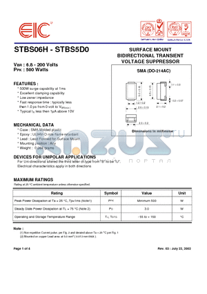 STBS035 datasheet - SURFACE MOUNT BIDIRECTIONAL TRANSIENT VOLTAGE SUPPRESSOR