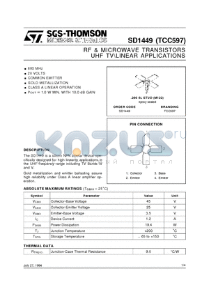 TCC597 datasheet - RF & MICROWAVE TRANSISTORS UHF TVLINEAR APPLICATIONS