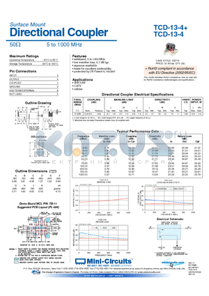 TCD-13-4 datasheet - Directional Coupler 50Y 5 to 1000 MHz