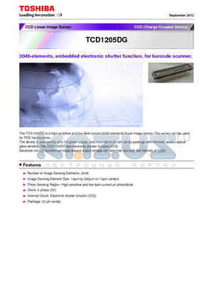 TCD1205DG datasheet - 2048-elements, embedded electronic shutter function, for barcode scanner