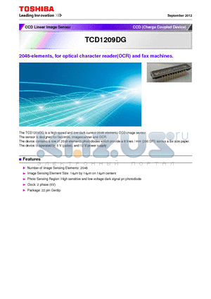 TCD1209DG datasheet - 2048-elements, for optical character reader(OCR) and fax machines