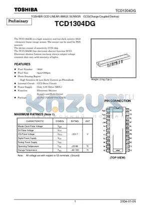 TCD1304DG datasheet - TOSHIBA CCD LINEAR IMAGE SENSOR CCD(Charge Coupled Device)