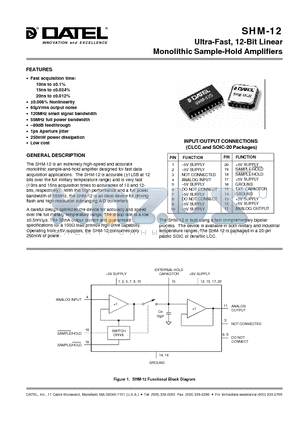 SHM-12 datasheet - Ultra-Fast, 12-Bit Linear Monolithic Sample-Hold Amplifiers