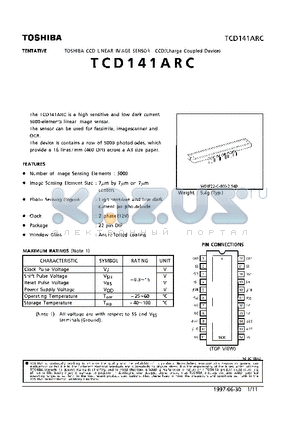 TCD141ARC datasheet - CCD LINEAR IMAGE SENSOR