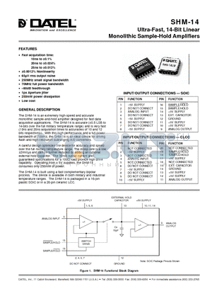 SHM-14LM datasheet - Ultra-Fast, 14-Bit Linear Monolithic Sample-Hold Amplifiers