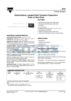 STC datasheet - Subminiature, Leaded Solid Tantalum Capacitors Polar or Non-Polar