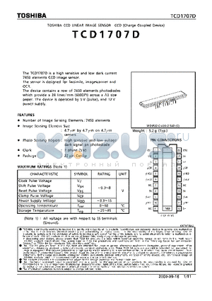 TCD1707D datasheet - CCD LINEAR IMAGE SENSOR CCD (CHARGE COUPLED DEVICE)