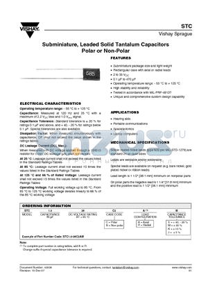 STC.68-2CX datasheet - Subminiature, Leaded Solid Tantalum Capacitors Polar or Non-Polar