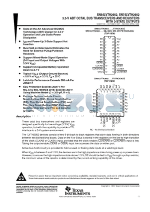 SN74LVTH2952PW datasheet - 3.3-V ABT OCTAL BUS TRANSCEIVERS AND REGISTERS WITH 3-STATE OUTPUTS