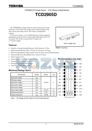 TCD2905D datasheet - TOSHIBA CCD Image Sensor CCD (charge coupled device)