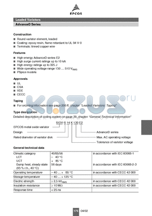 S14K210E2 datasheet - Leaded Varistors