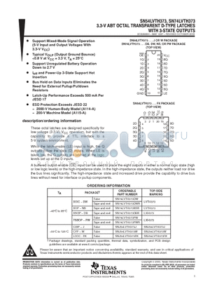 SN74LVTH373DW datasheet - 3.3-V ABT OCTAL TRANSPARENT D-TYPE LATCHES WITH 3-STATE OUTPUTS