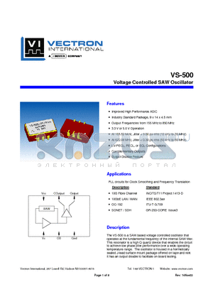 VS-500-KFF-GNN155.5200 datasheet - Voltage Controlled SAW Oscillator