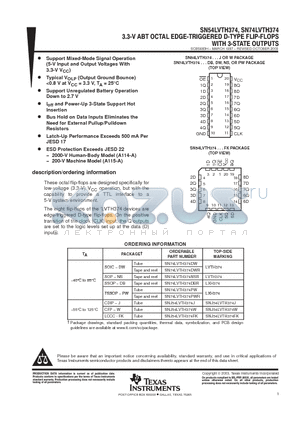 SN74LVTH374 datasheet - 3.3 V ABT OCTAL EDGE TRIGGERED D TYPE FLIP FLOPS WITH 3 STATE OUTPUTS