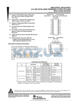 SN74LVTH374PW datasheet - 3.3 V ABT OCTAL EDGE TRIGGERED D TYPE FLIP FLOPS WITH 3 STATE OUTPUTS