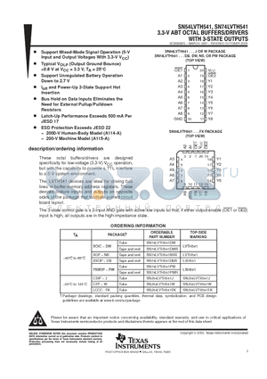 SN74LVTH541 datasheet - 3.3-V ABT OCTAL BUFFERS/DRIVERS WITH 3-STATE OUTPUTS