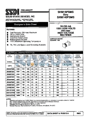 SHM60FSMS datasheet - 50-250 mA 1500-14000 VOLTS 200 usec HIGH VOLTAGE RECTIFIER
