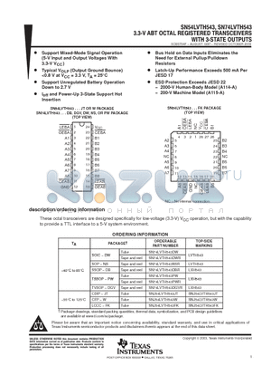 SN74LVTH543PW datasheet - 3.3-V ABT OCTAL REGISTERED TRANSCEIVERS WITH 3-STATE OUTPUTS