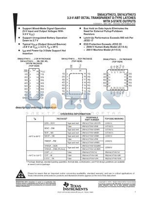 SN74LVTH573 datasheet - 3.3V ABT OCTAL TRANSPARENT D TYPE LATCHES WITH 3 STATE OUTPUTS