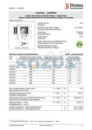 S15BYD2 datasheet - Surface Mount Silicon Rectifier Diodes - Single Diode