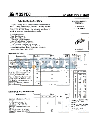 S15D50 datasheet - SCHOTTKY BARRIER RECTIFIERS(15A,70-100V)