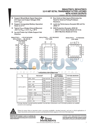 SN74LVTH573DBR datasheet - 3.3V ABT OCTAL TRANSPARENT D TYPE LATCHES WITH 3 STATE OUTPUTS