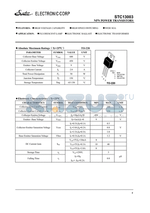 STC13003-TO220 datasheet - NPN POWER TRANSISTORS