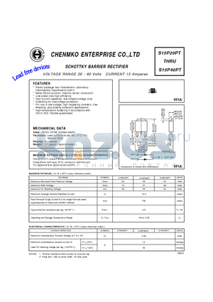 S15P30PT datasheet - SCHOTTKY BARRIER RECTIFIER