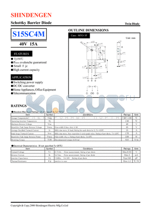 S15SC4M datasheet - Schottky Barrier Diode(40V 15A)