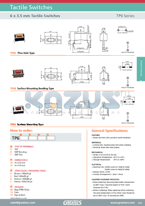 TP6H43KBK datasheet - 6 x 3.5 mm Tactile Switches