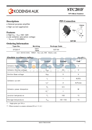 STC201F datasheet - NPN Silicon Transistor