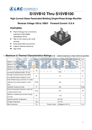 S15VB40 datasheet - High Current Glass Passivated Molding Single-Phase Bridge Rectifier