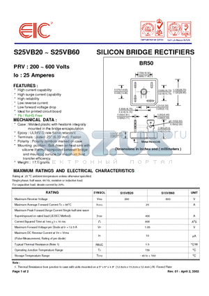 S15VB60 datasheet - SILICON BRIDGE RECTIFIERS