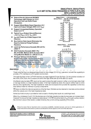 SN74LVTH574DB datasheet - 3.3-V ABT OCTAL EDGE-TRIGGERED D-TYPE FLIP-FLOPS WITH 3-STATE OUTPUTS